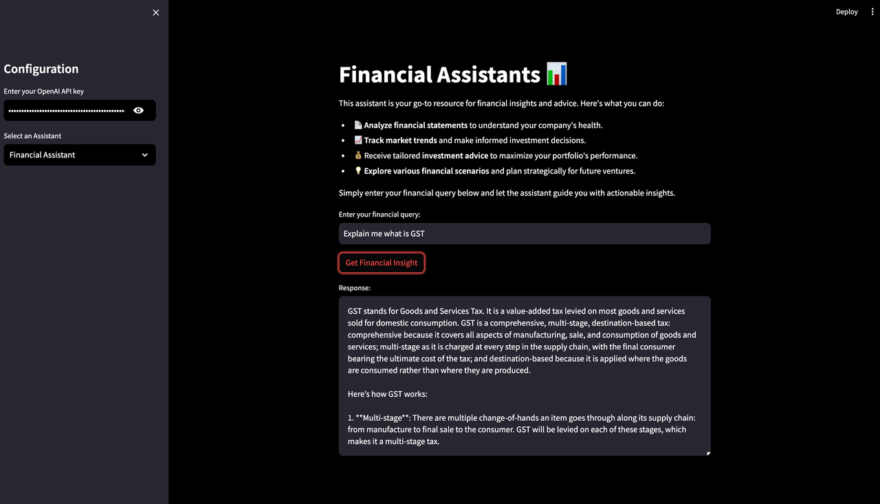 Financial Assistant Interface Overview