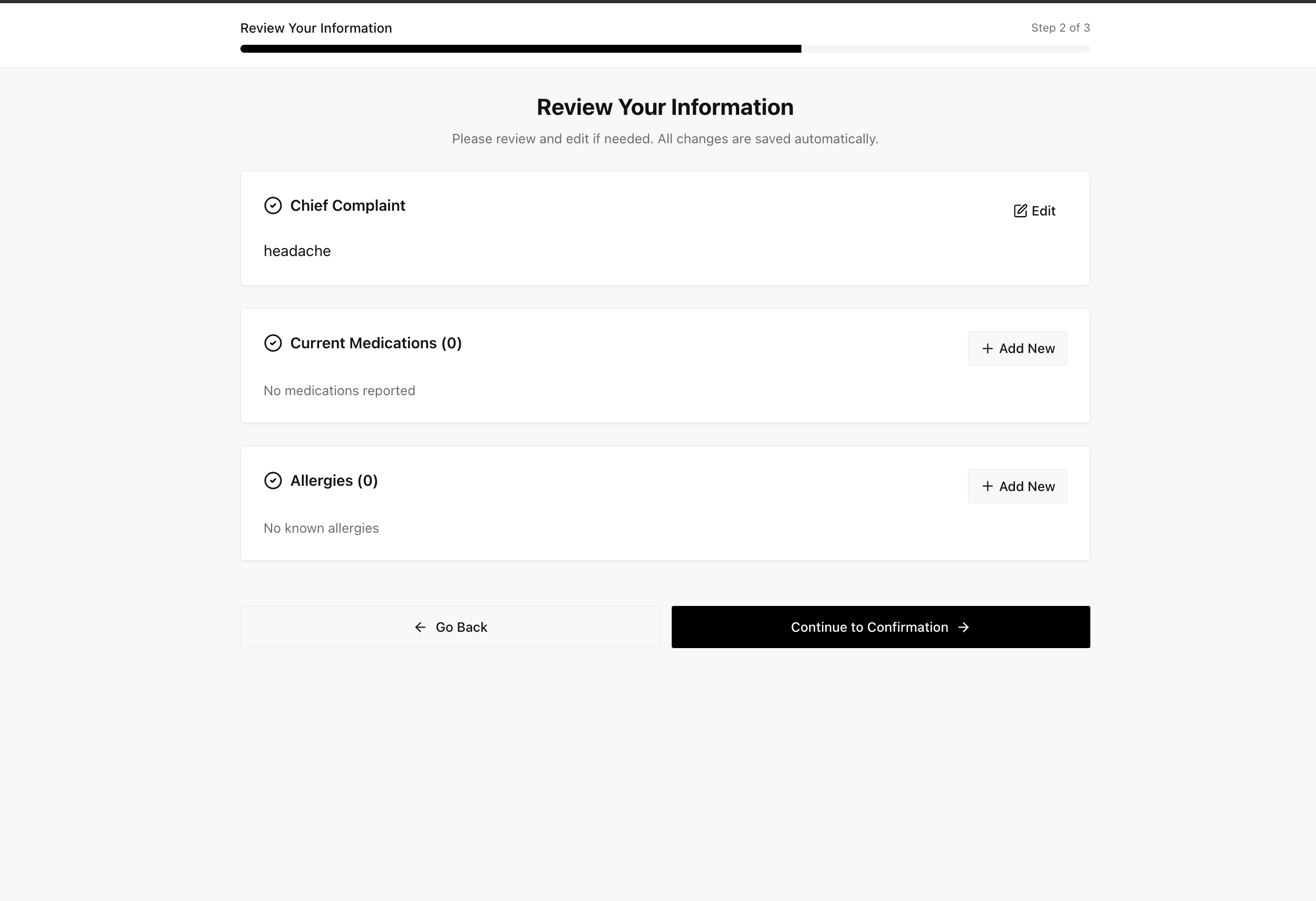 Review screen with extracted medical data