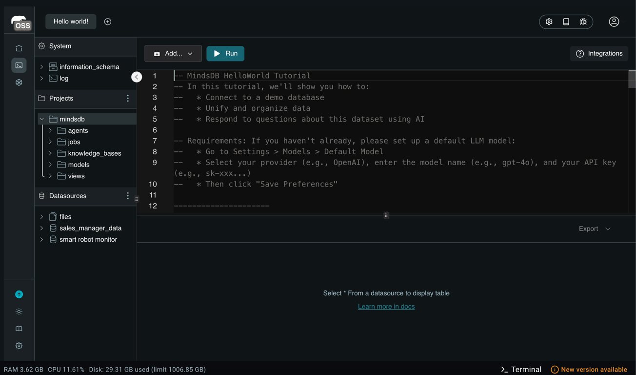 MindsDB hello world