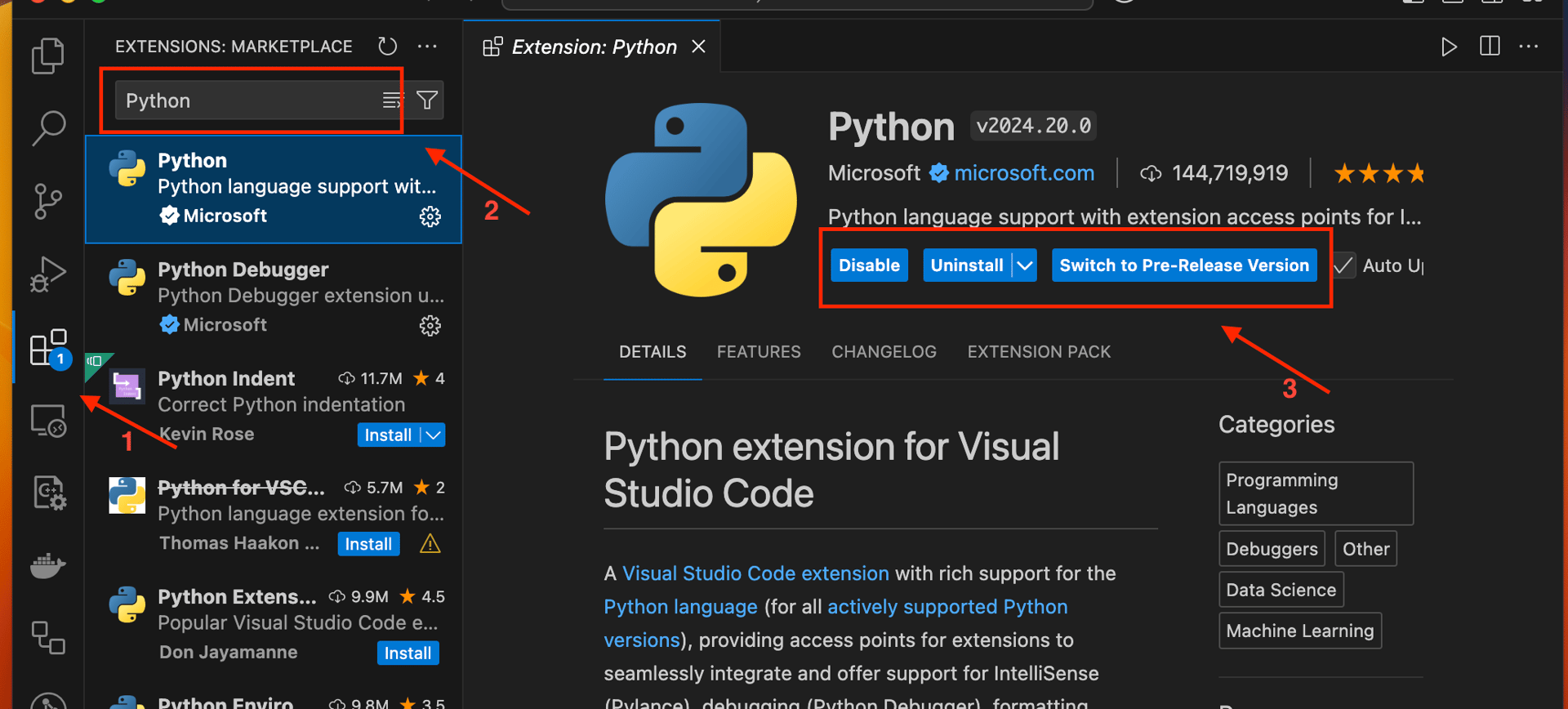 install python extension