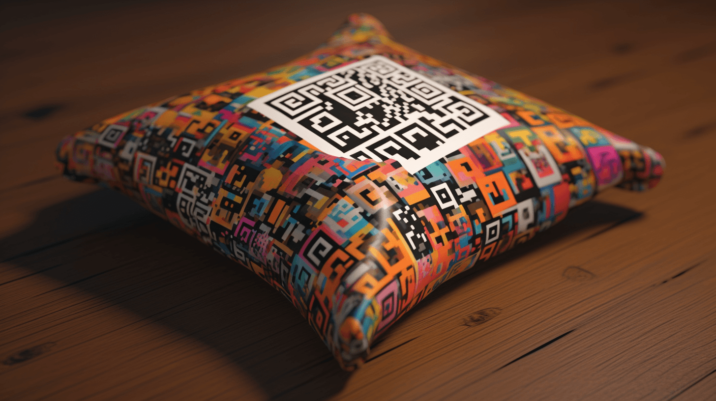 a pillow with a QR code