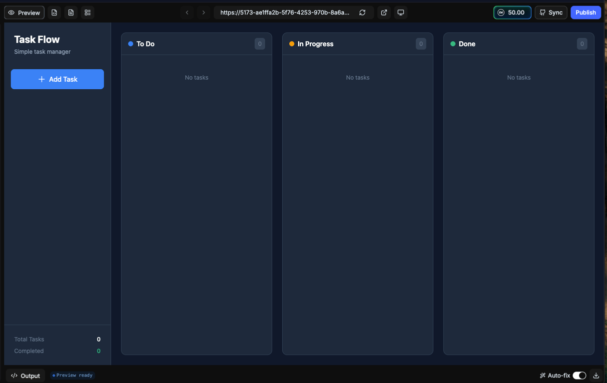Task Flow app in the live preview panel