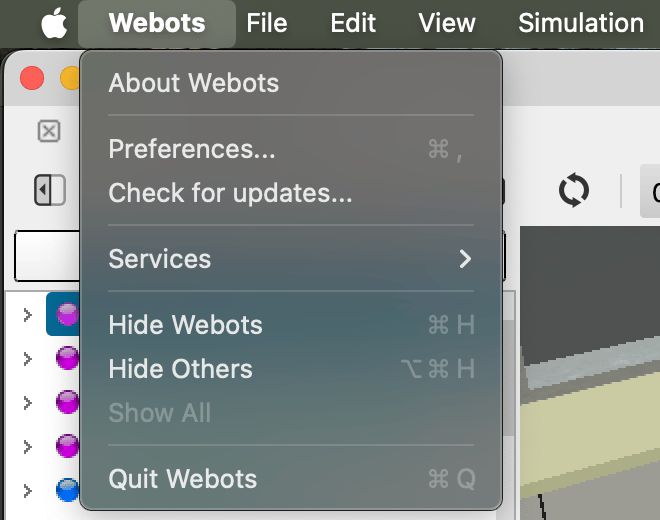 Preferences menu
