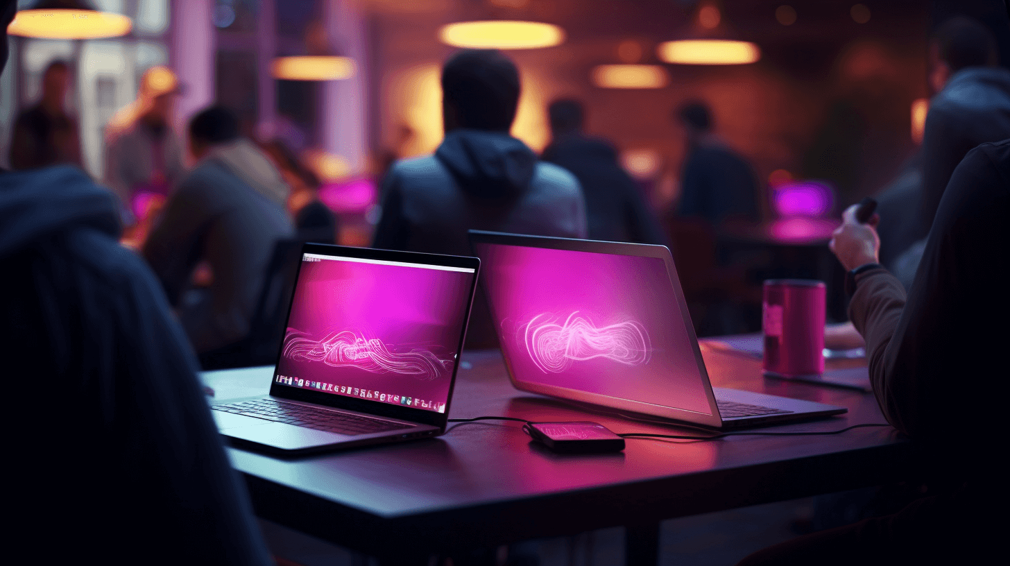 a photo of two laptops at the AI hackathon