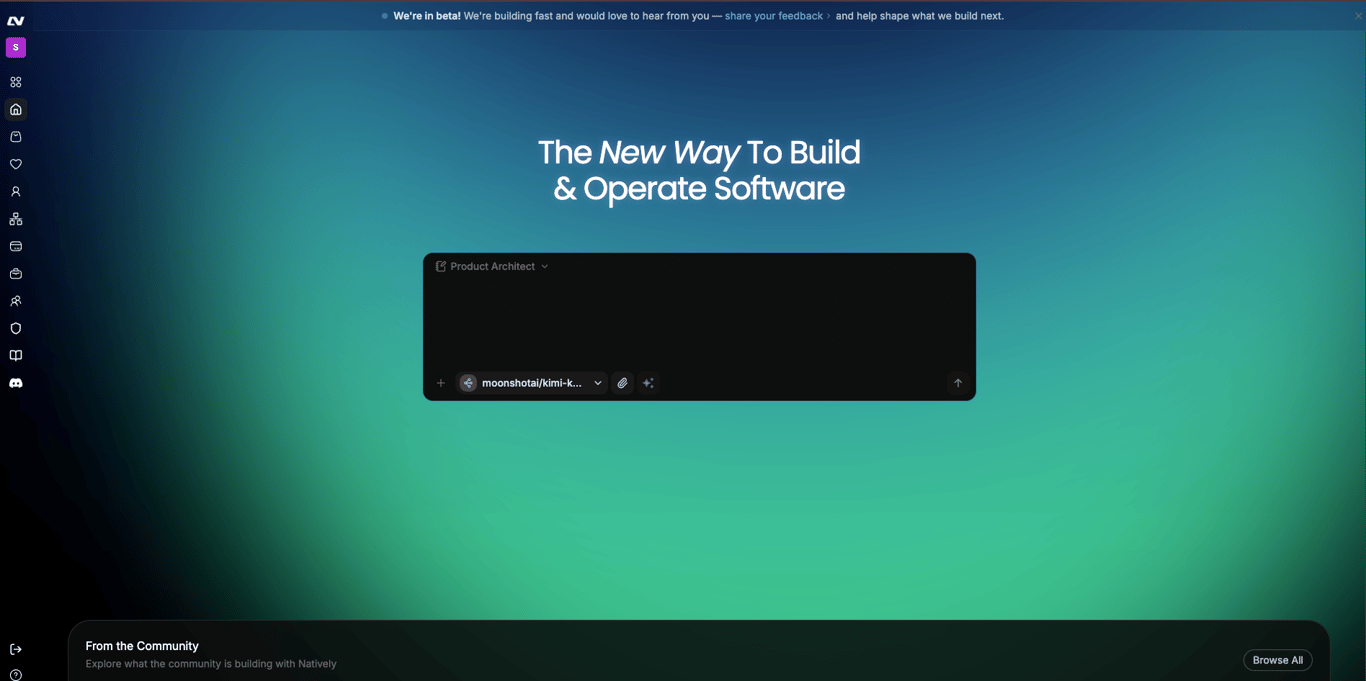 Native.Builder home dashboard