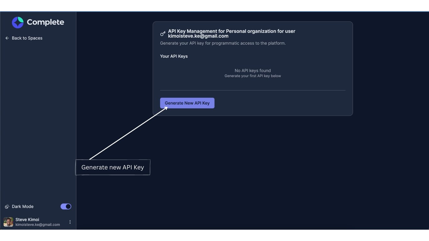 Generate New API Key button