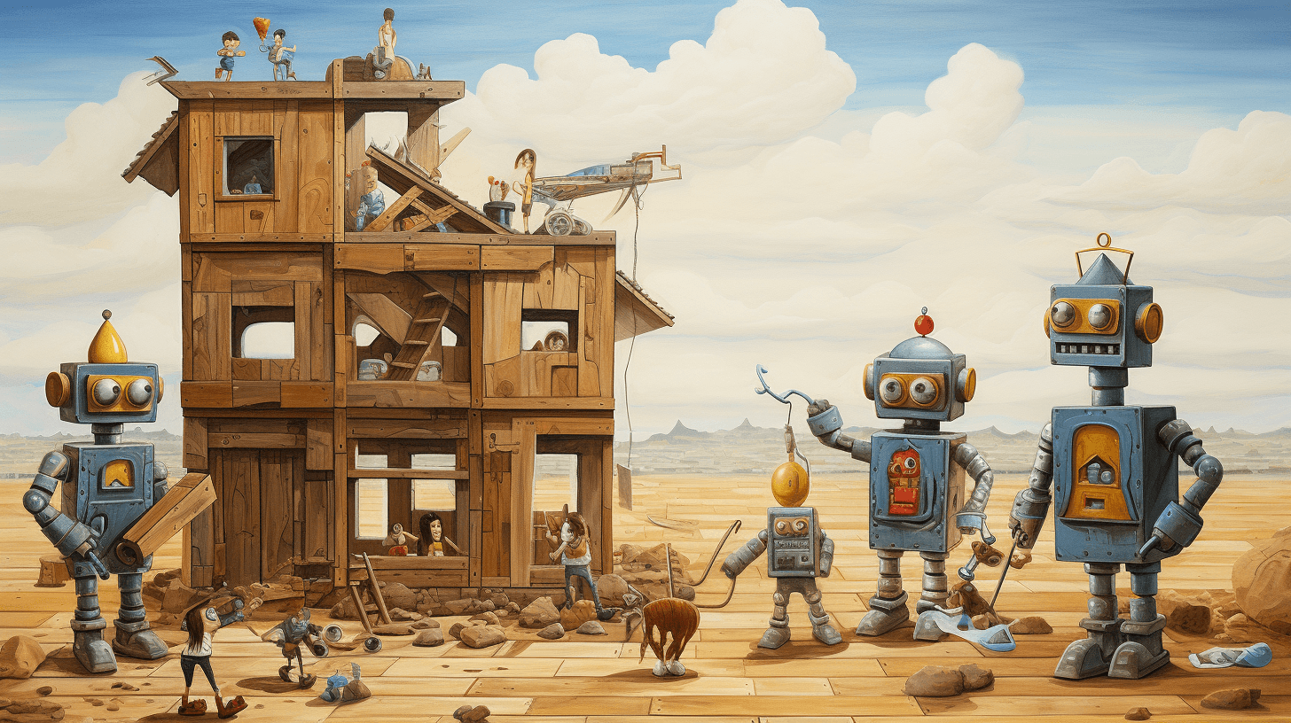 robots building a house