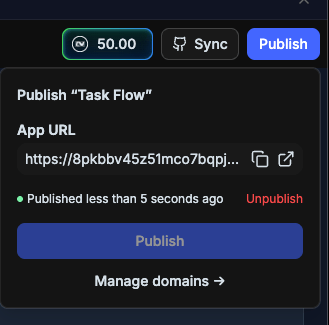Published confirmation with Unpublish option