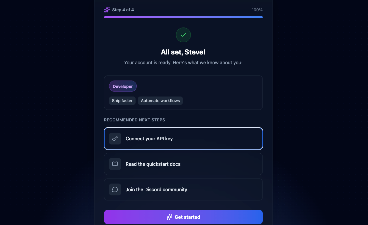 Step 4 All Set with personalized Developer recommendations