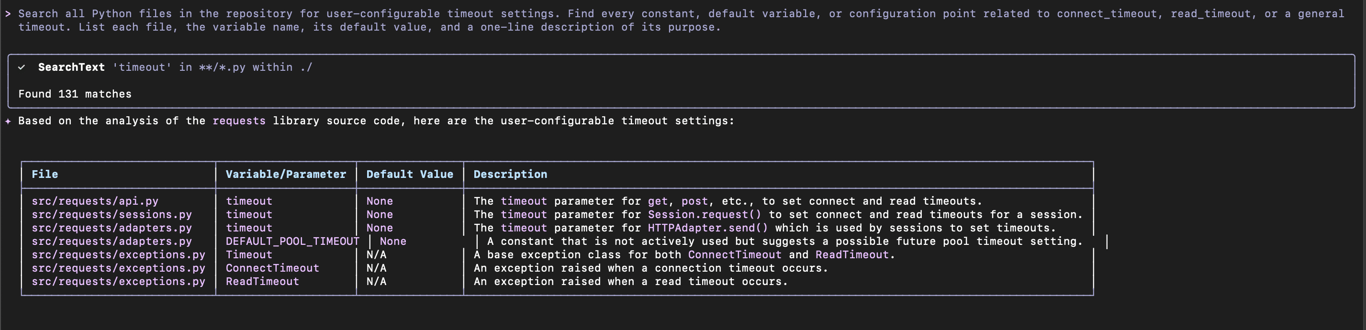 Gemini executing a lightning fast text search across all files