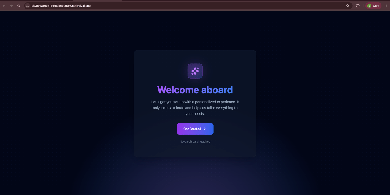 Welcome Flow live in the browser