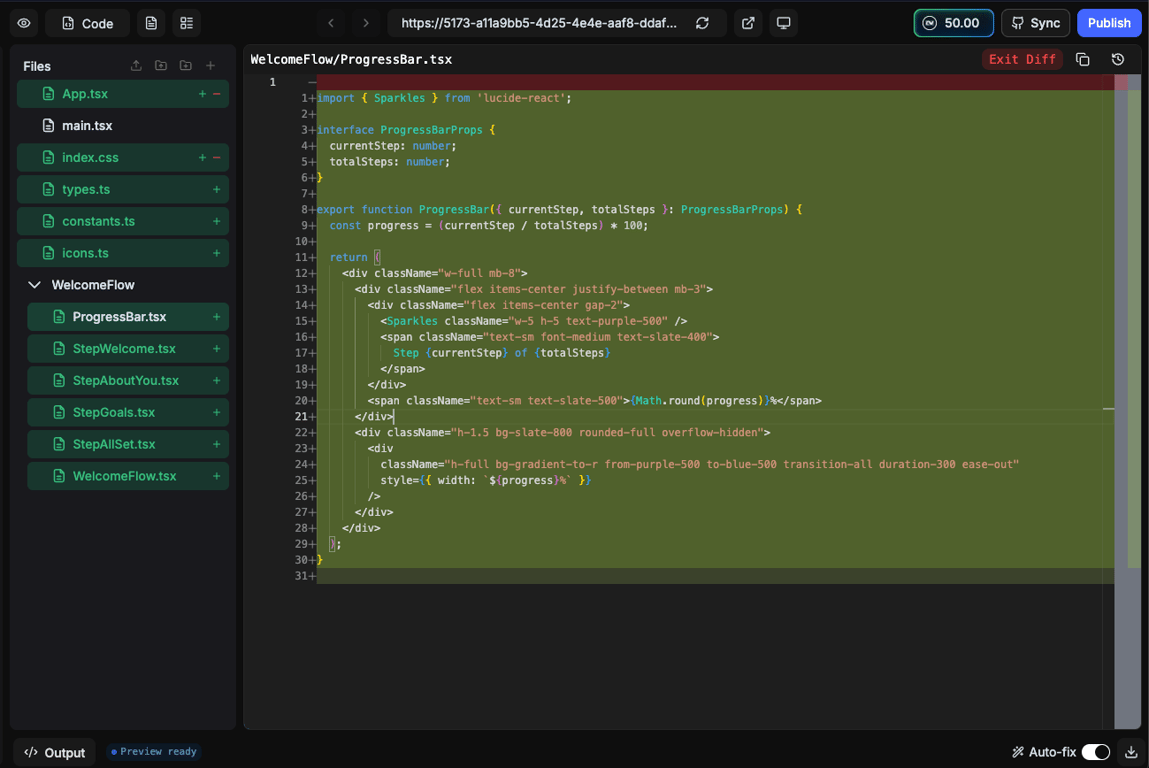 Code tab showing the full component file tree