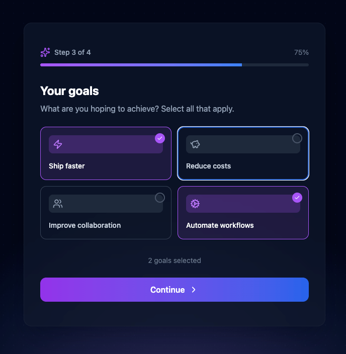 Step 3 Your Goals with multi-select cards