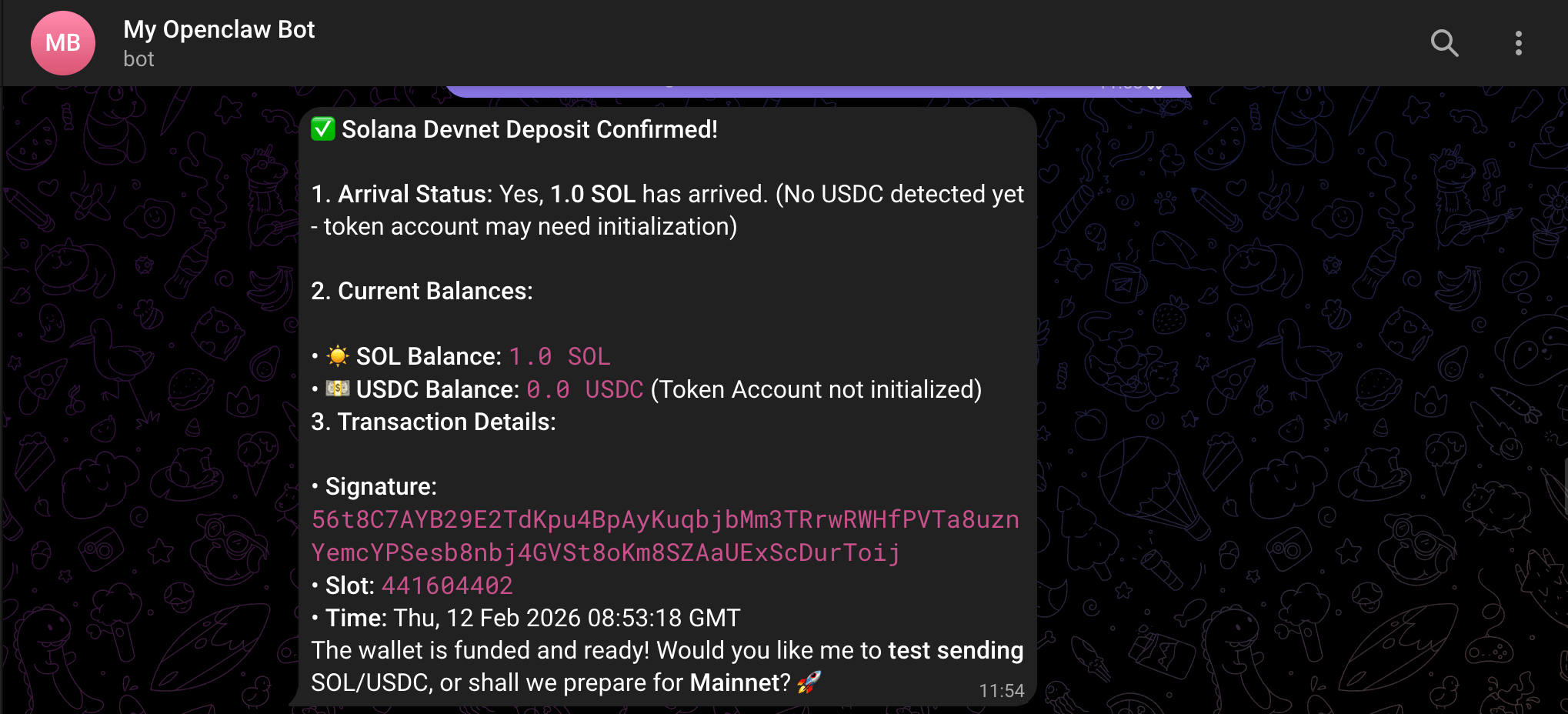 Solana Deposit Confirmed