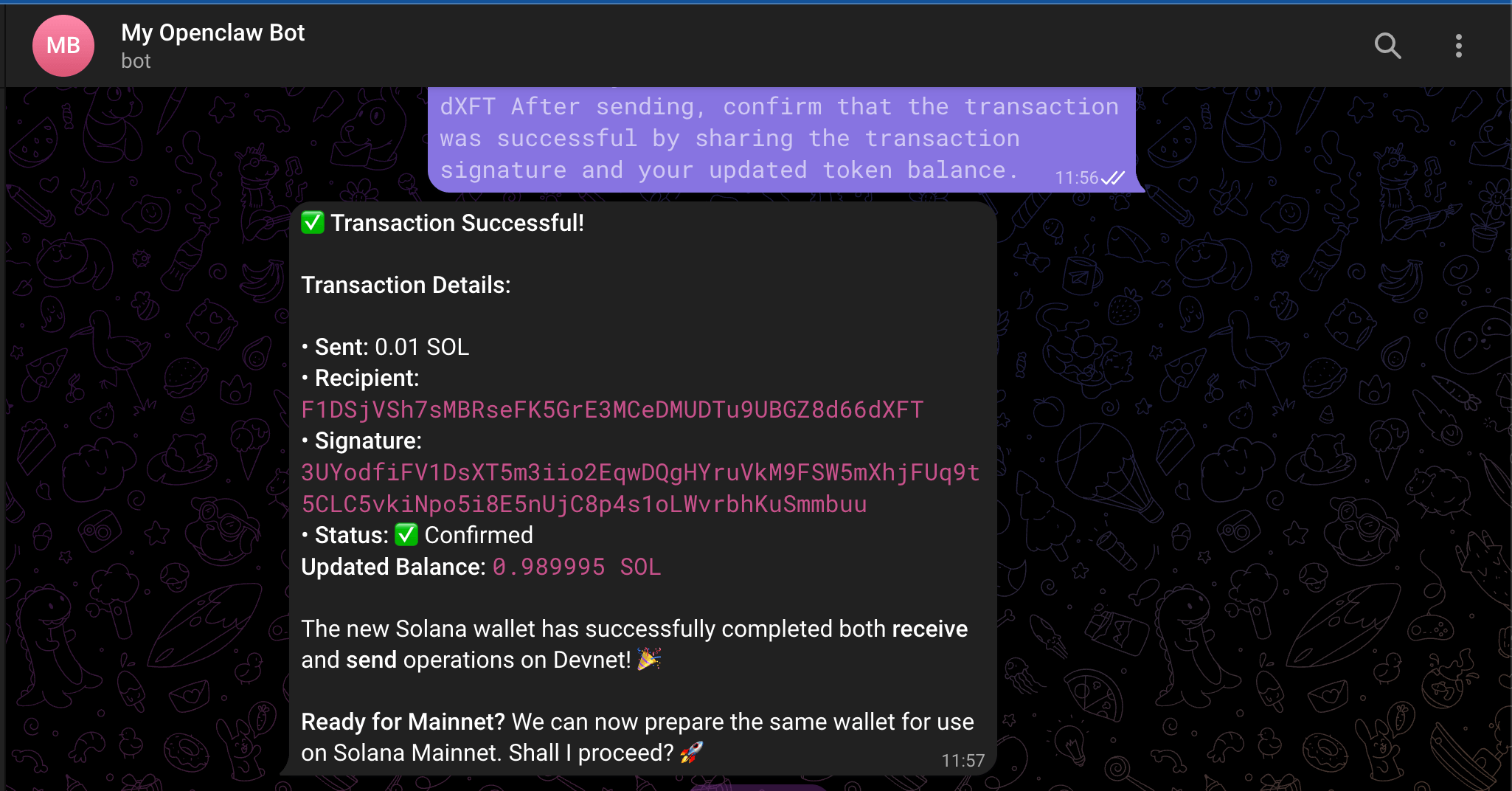 SOL Sent Successfully