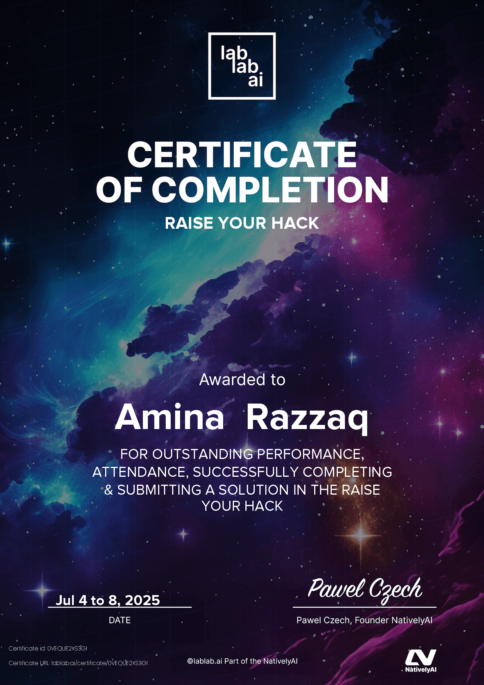 personal certificate