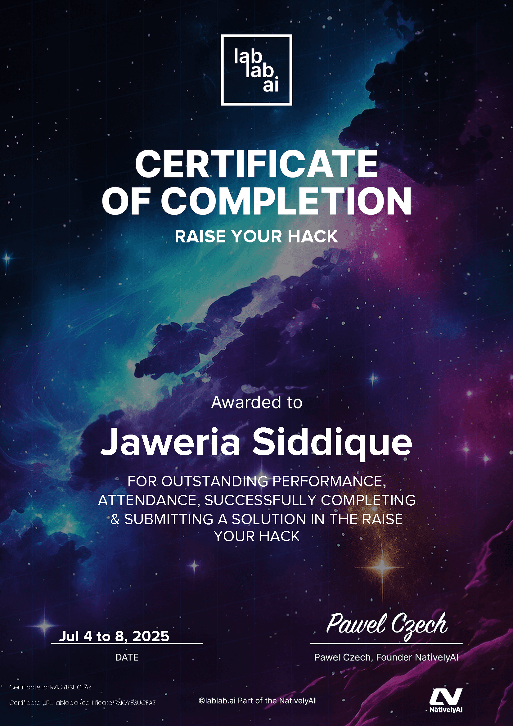 personal certificate