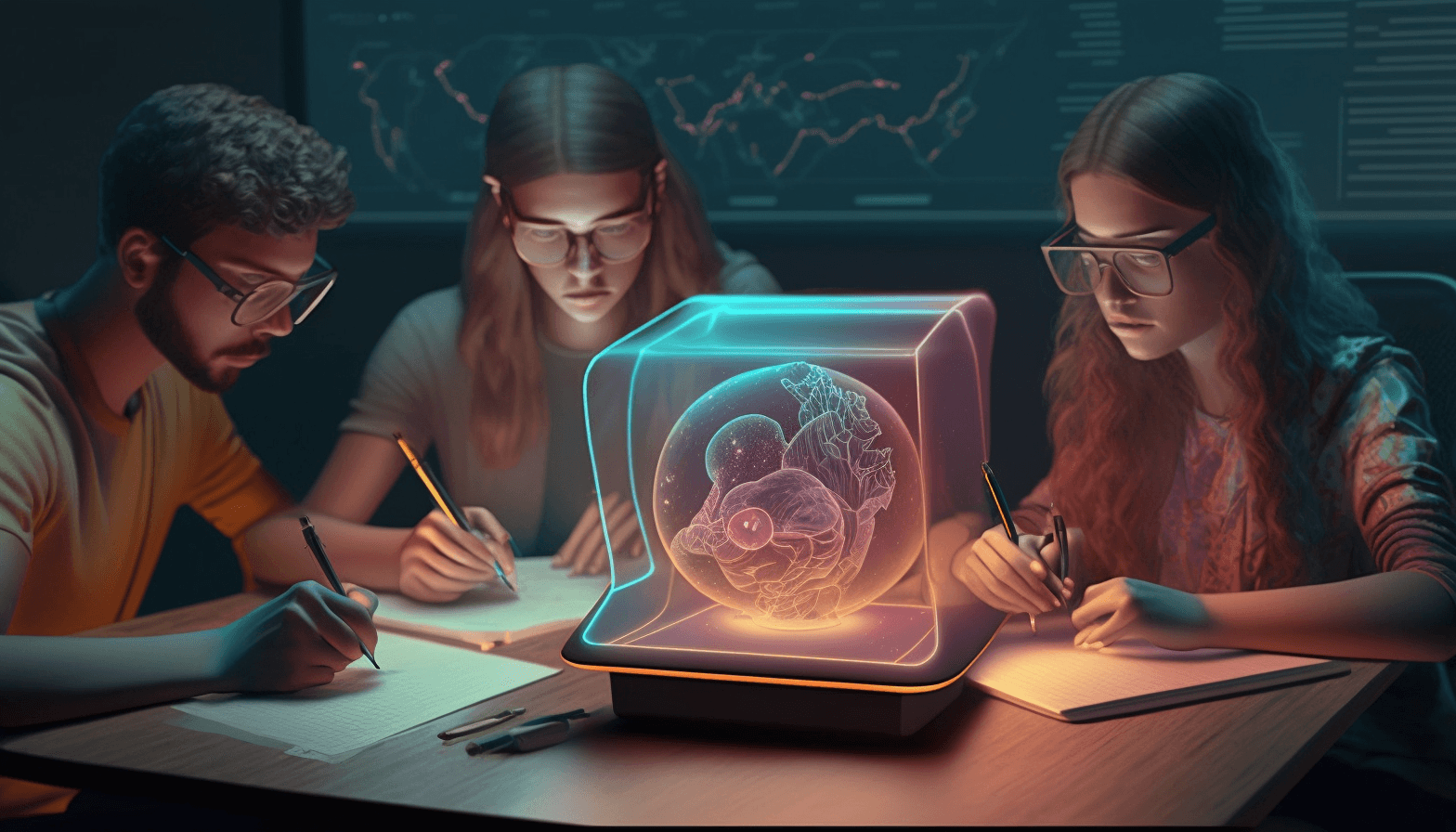 students learning from a hologram