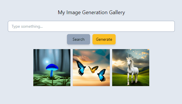 User input 'horse' as search term and the gallery returns a picture of unicorn as first result