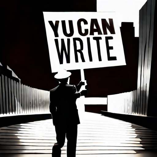 a man holding a sign that says you can write