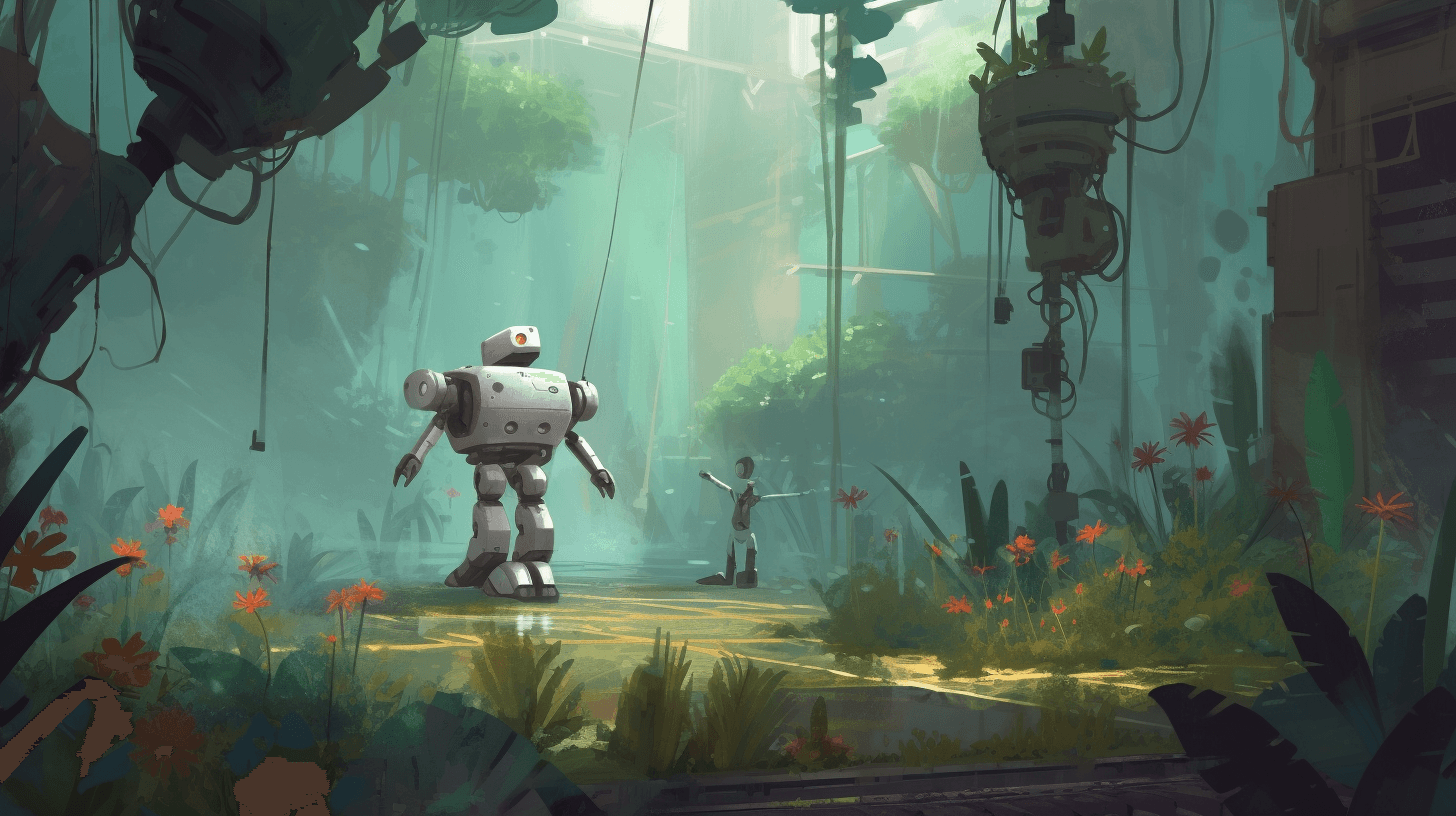 a robot in a forest