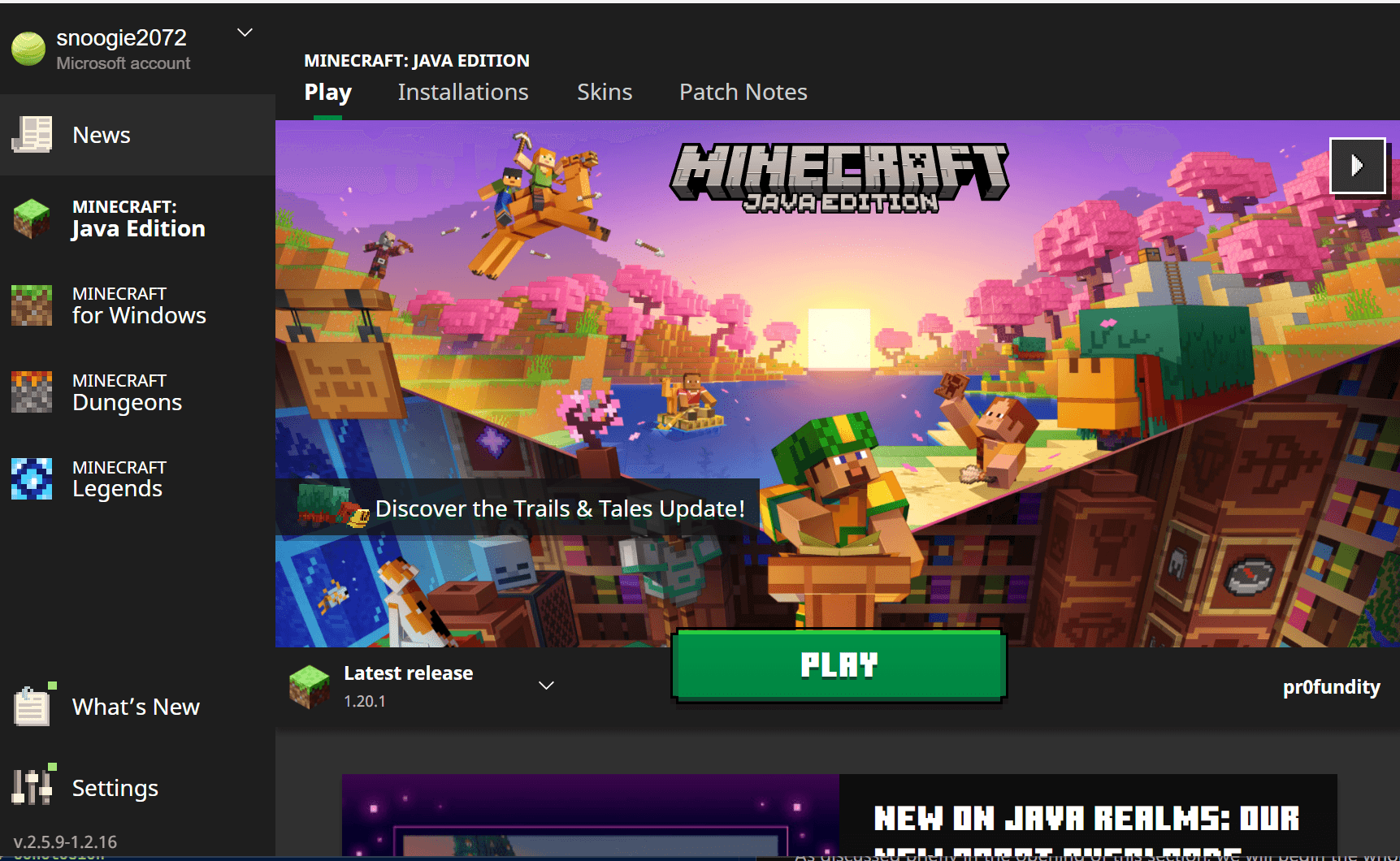 the user interface of minecraft launcher