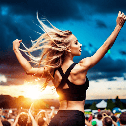 a young woman dancing on a music festival