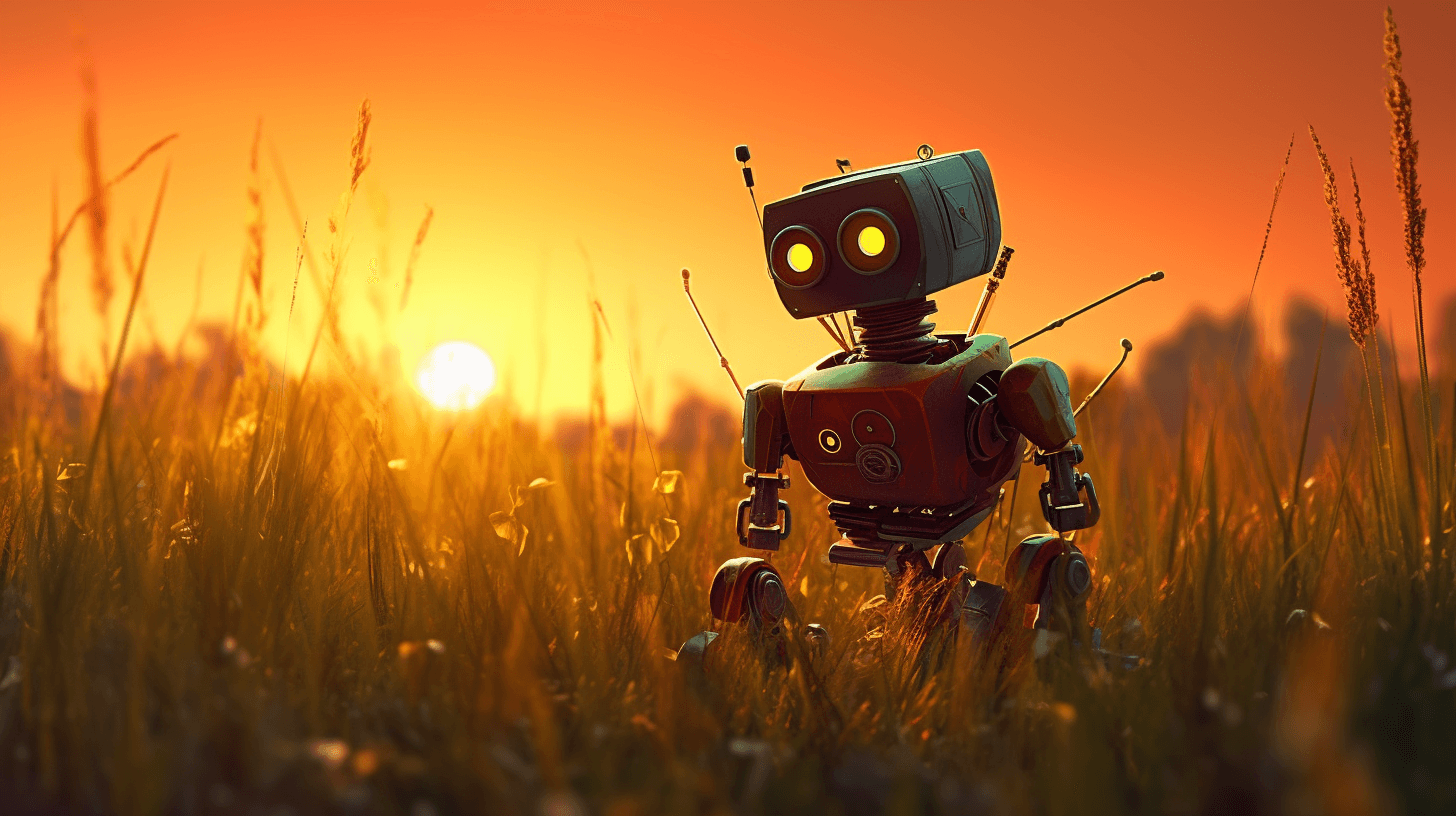 a robot in tall grass