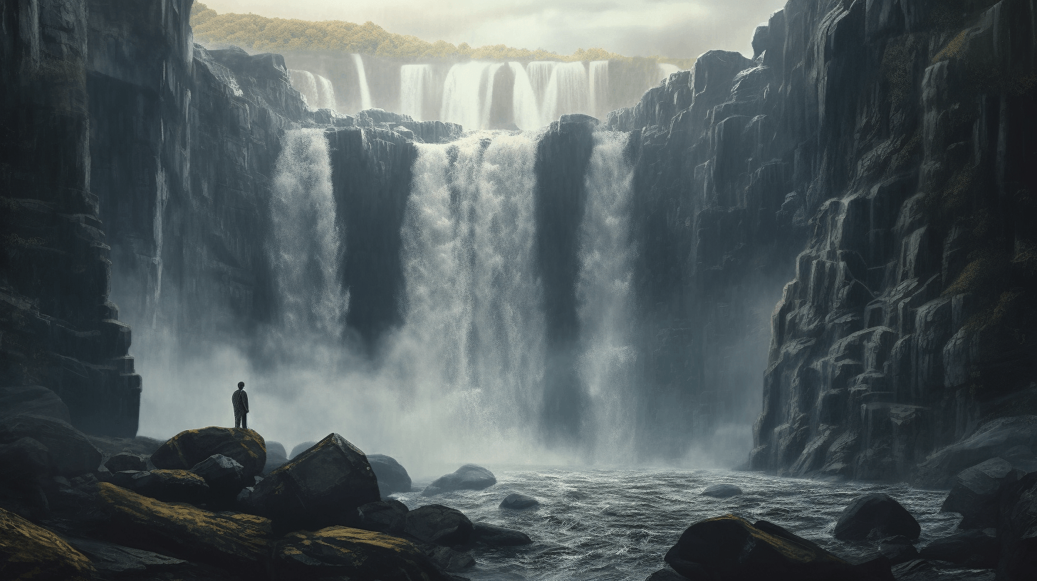 a human at the waterfall