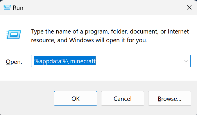 we go to Minecraft app data directory using Windows' Run