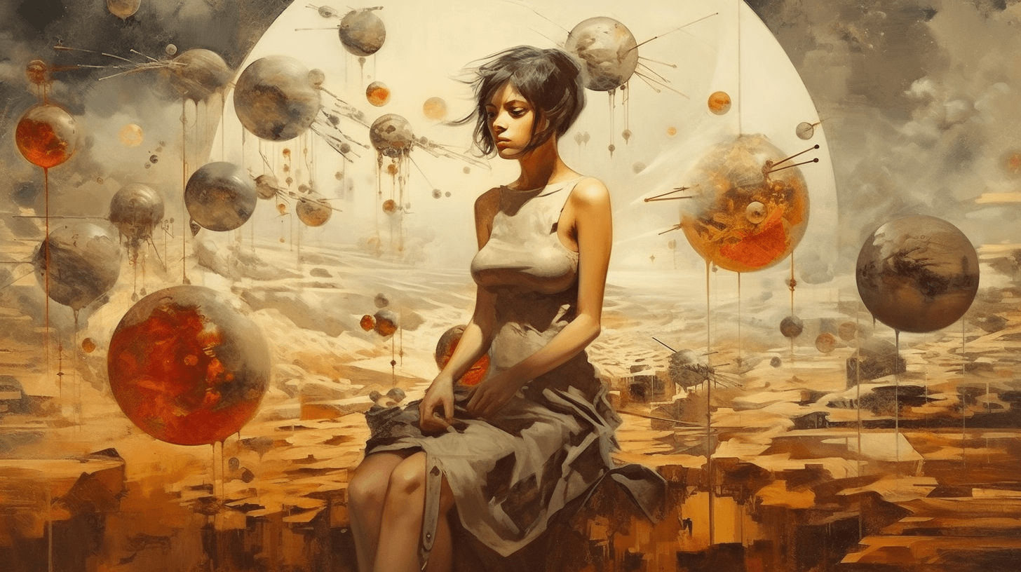 a woman around spheres