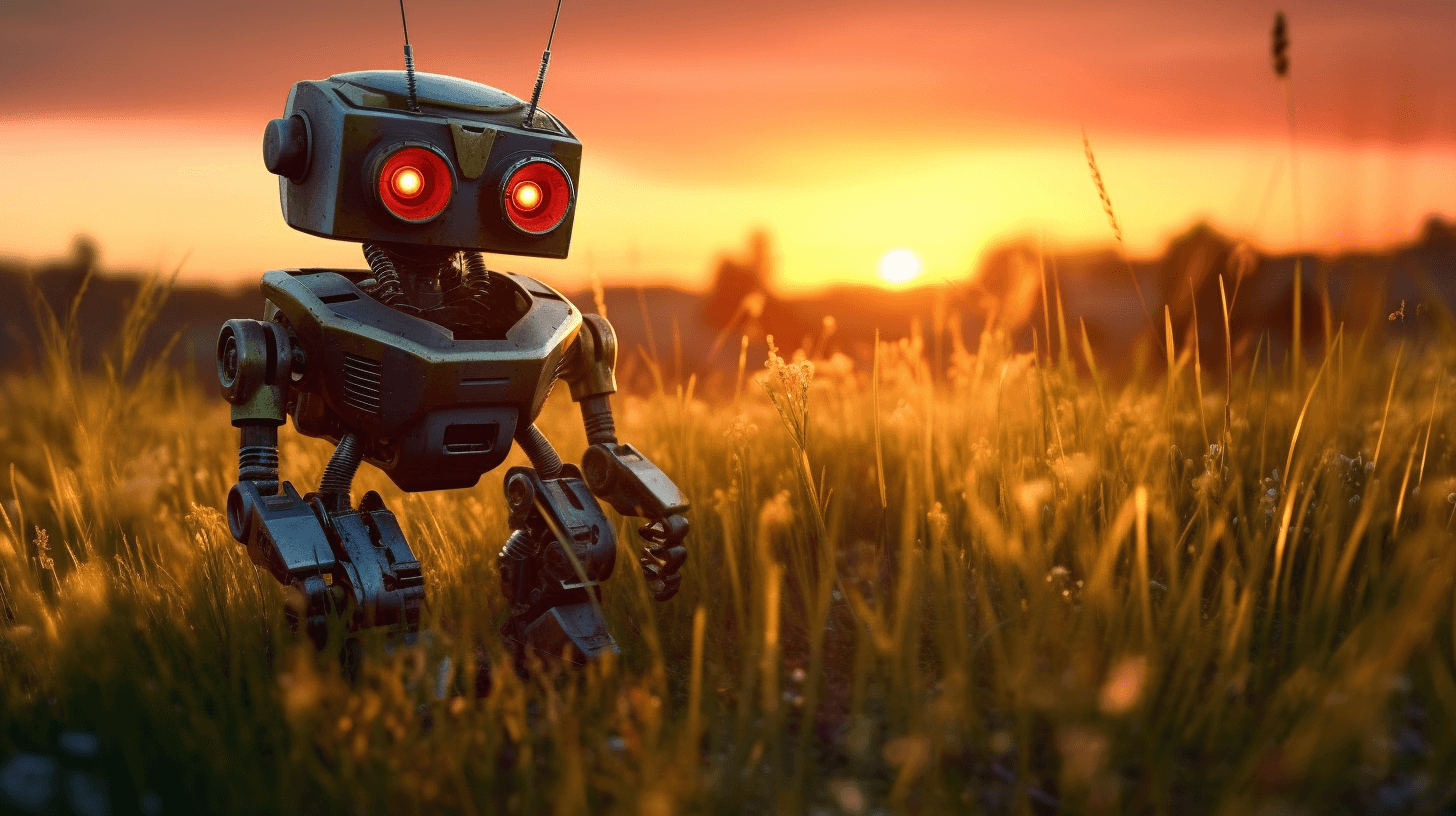 a robot in tall grass