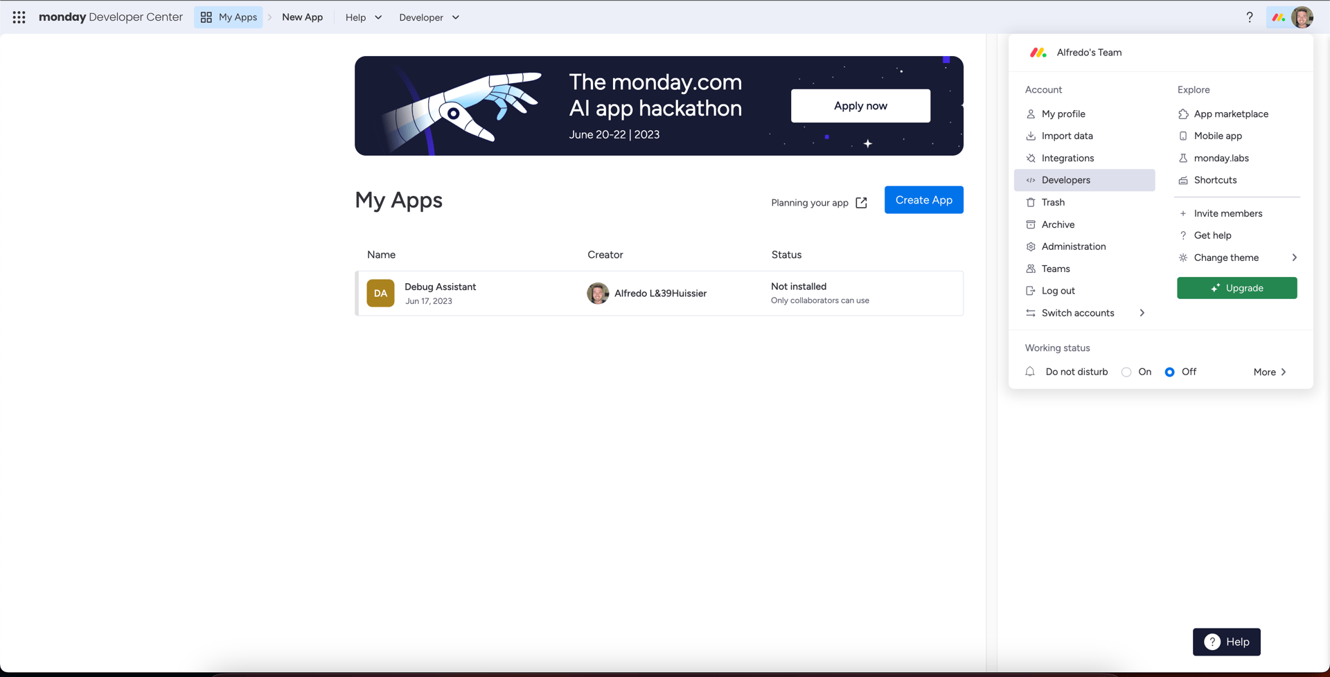 Monday.com create app