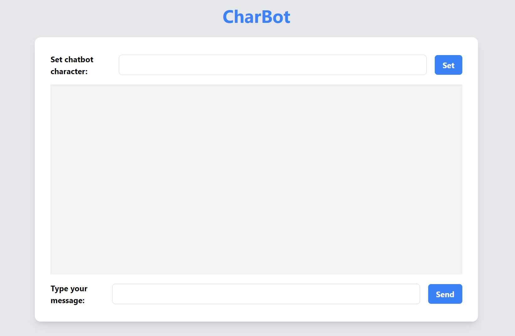 The user interface for our CharBot app
