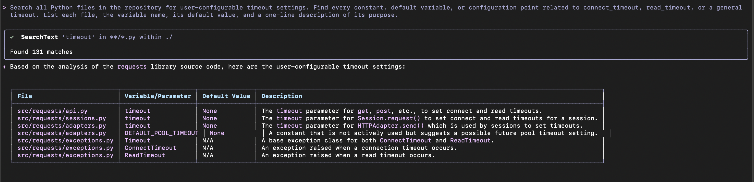 Gemini executing a lightning fast text search across all files