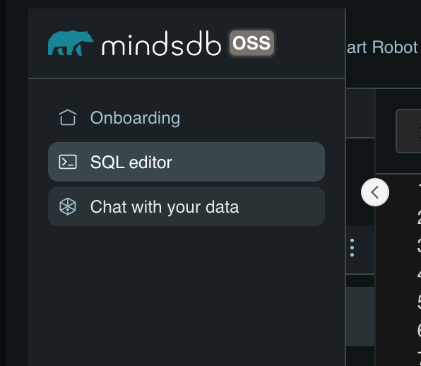 MindsDB chat with my data sidebar
