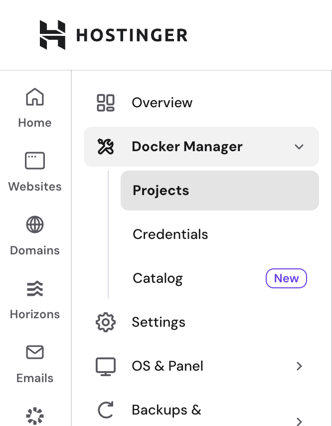 Docker projects manager section