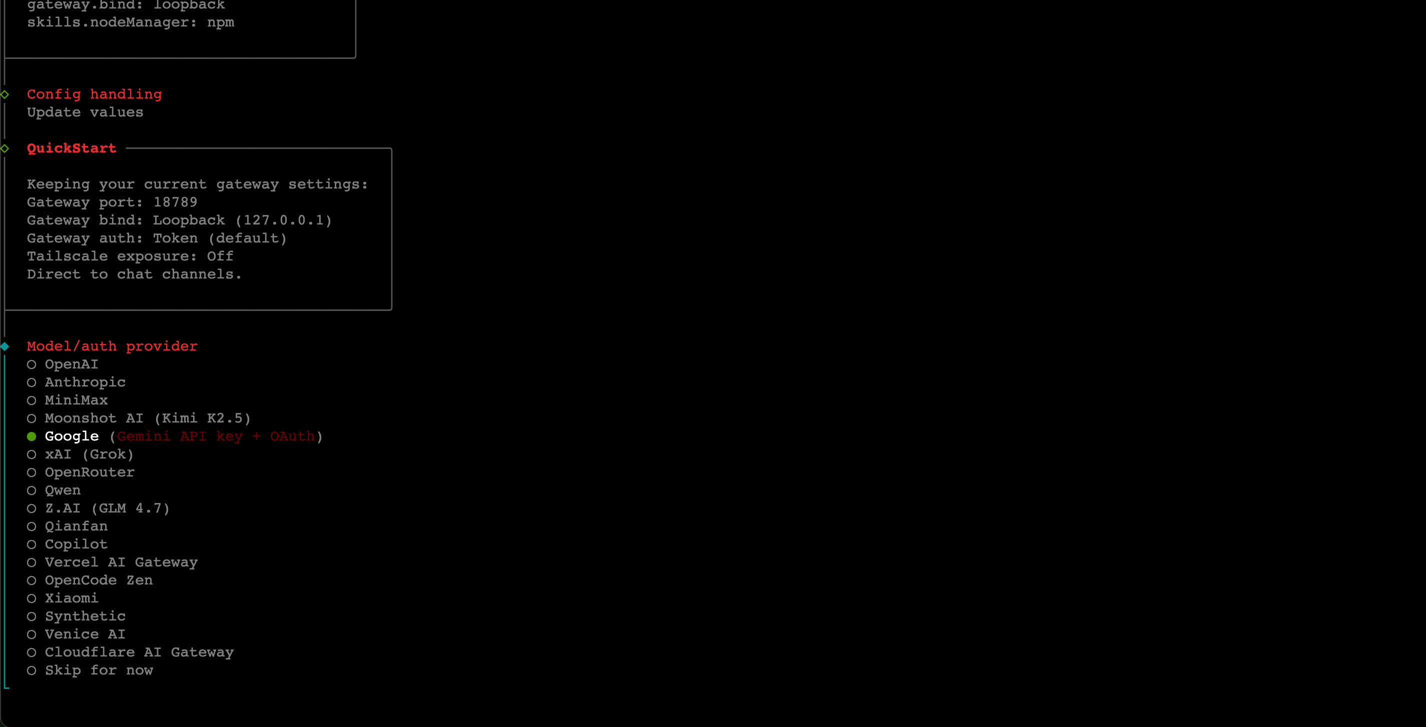 Onboarding model provider selection