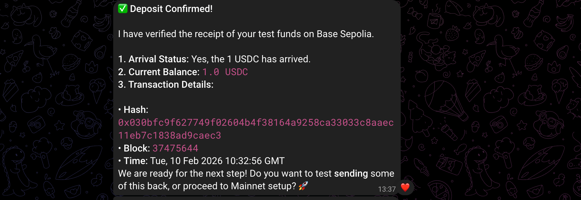 Funds Deposited Confirmation