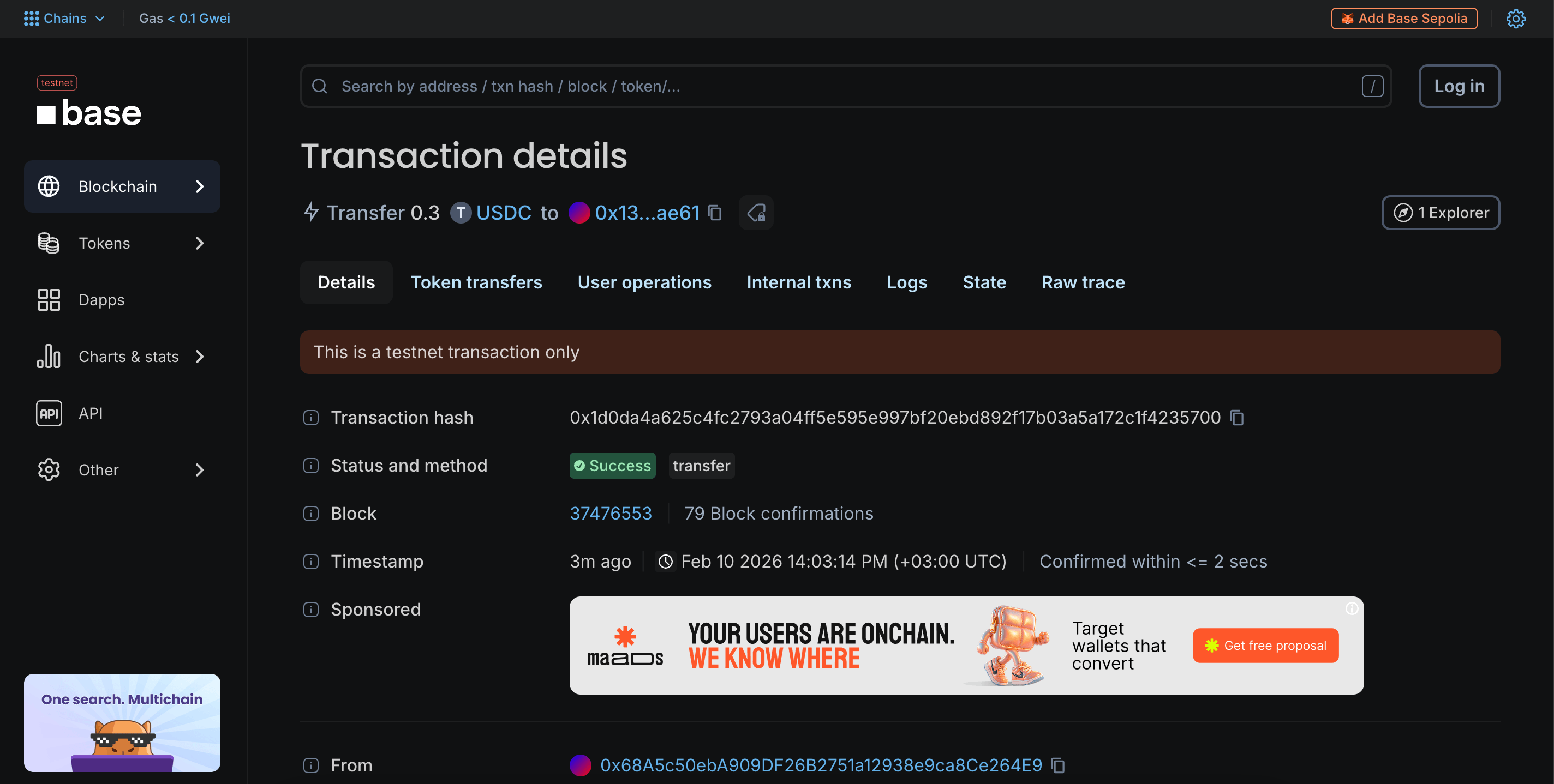 Block explorer confirmation