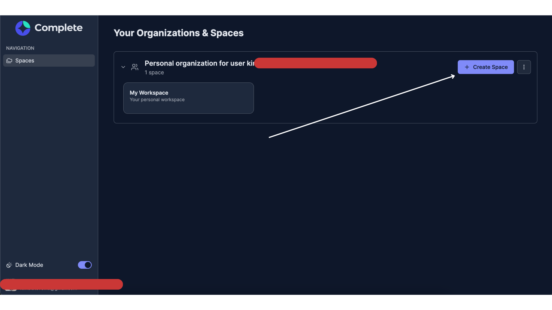 Click on 'Create Space' button