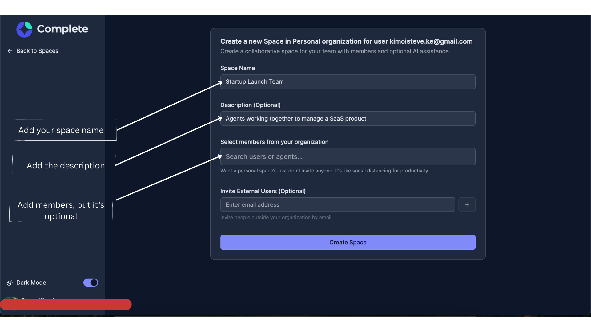 Fill in the details of your space