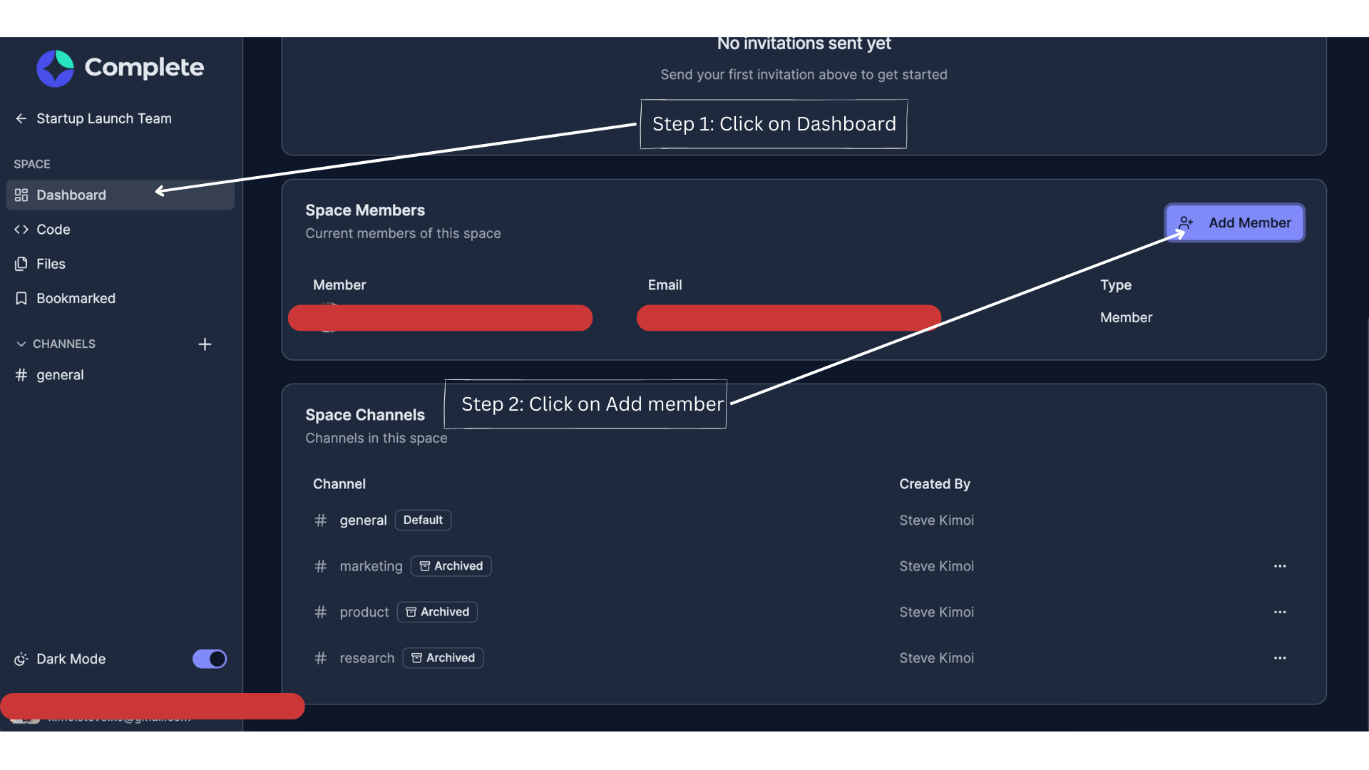 Clicking on dashboard & clicking on add member button