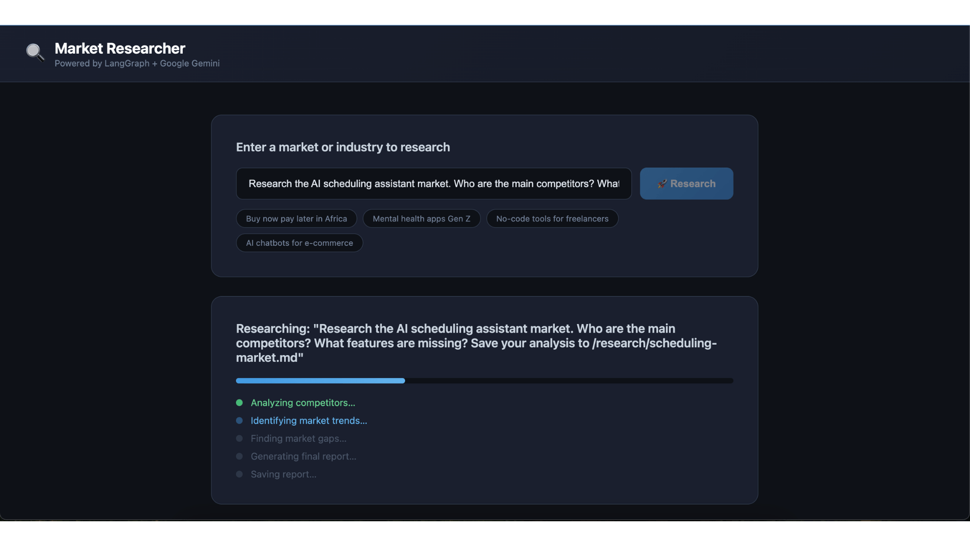 Testing market research agent - sending the prompt