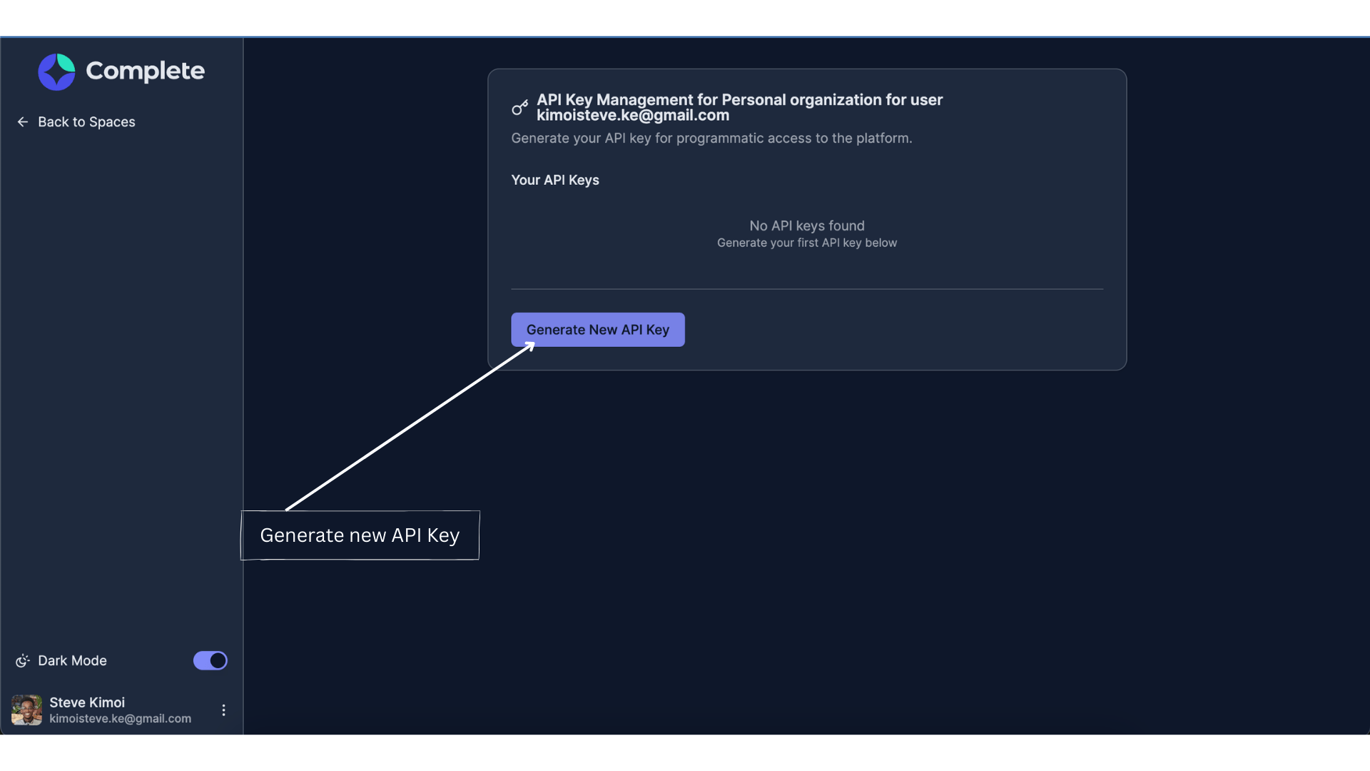 Generate New API Key button