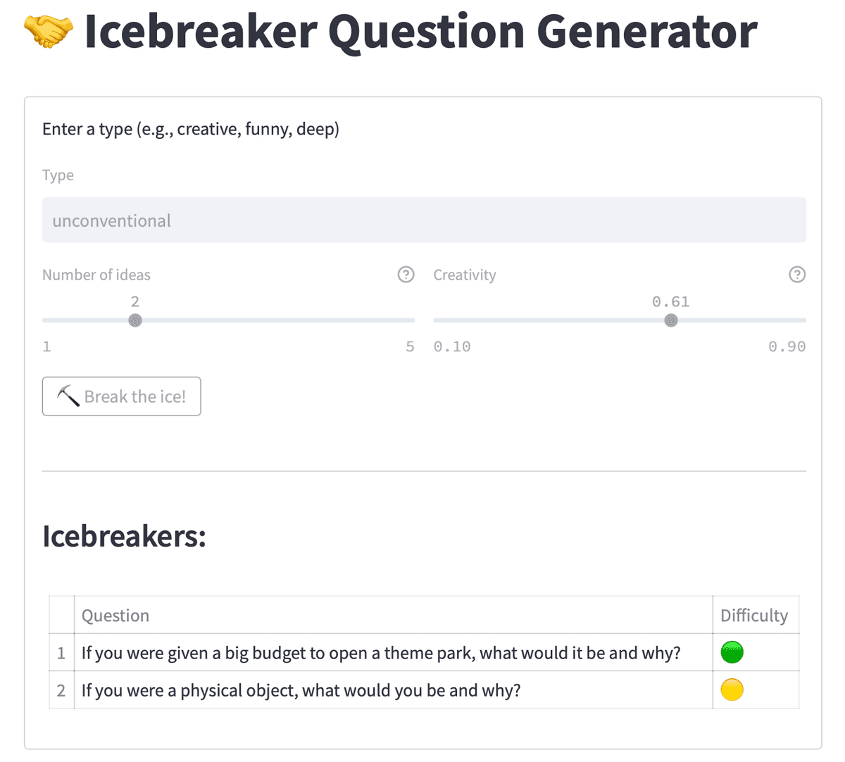 Icebreaker Question Generation