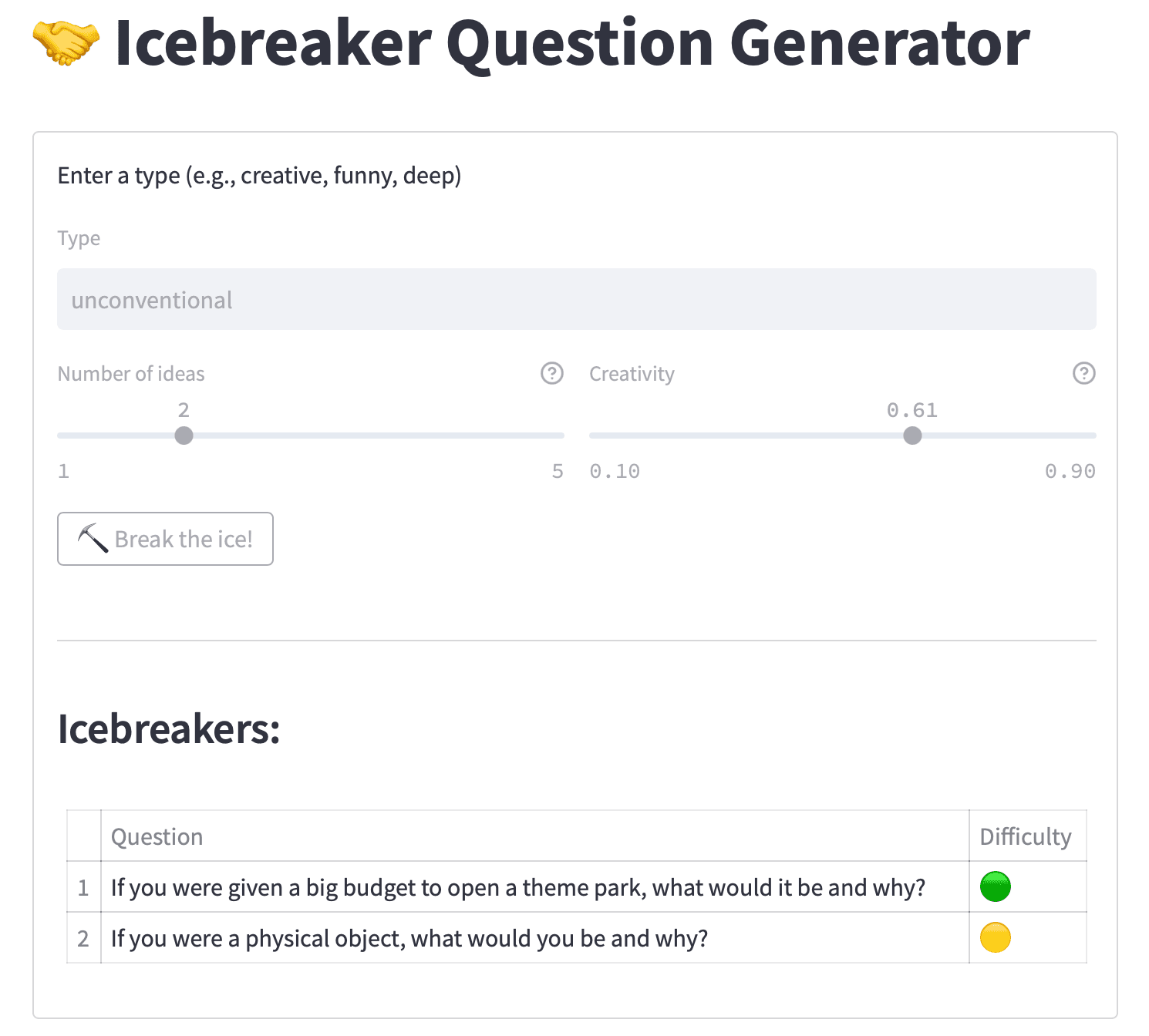 Icebreaker Question Generation