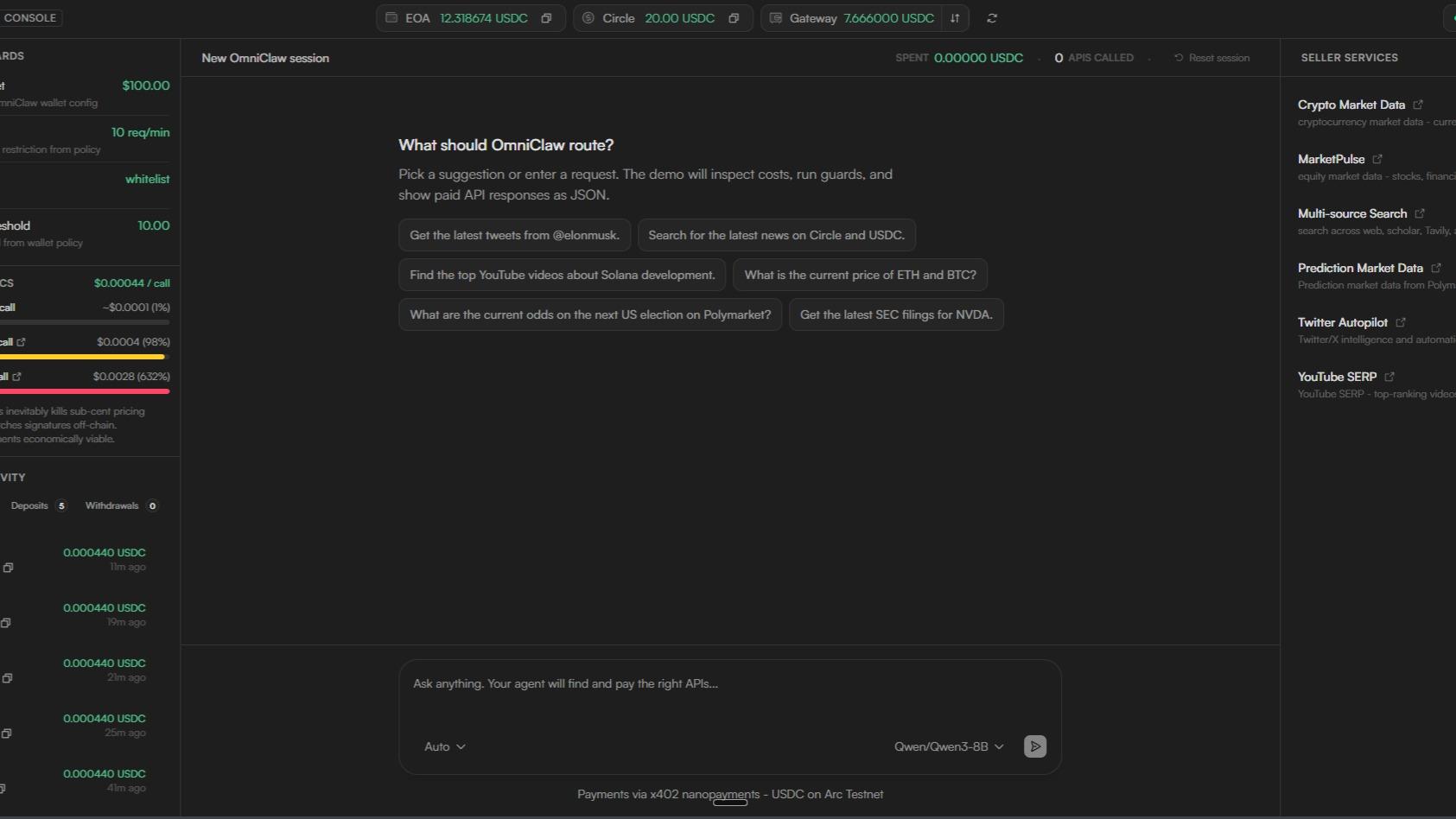 OmniClaw Console — Agentic API Economy