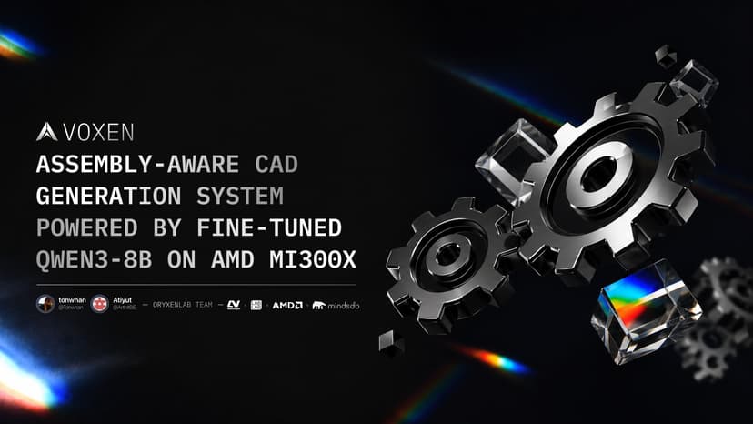 Voxen: Qwen3-8B Assembly-Aware CAD on AMD MI300X