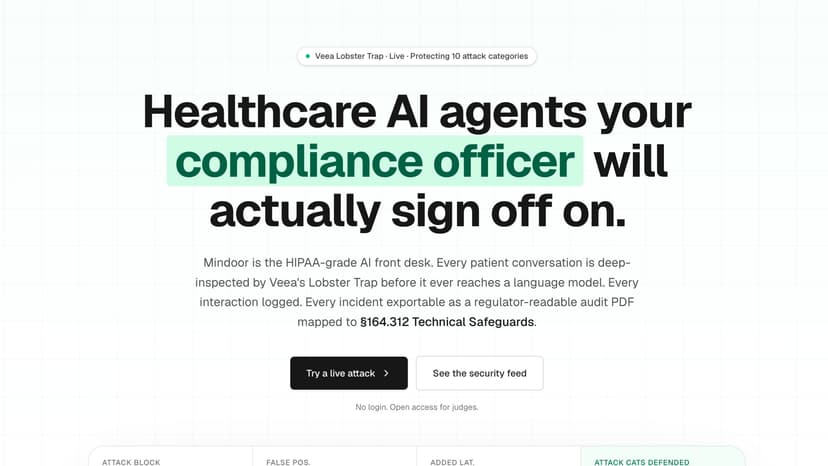 Mindoor — HIPAA-Grade AI Front Desk